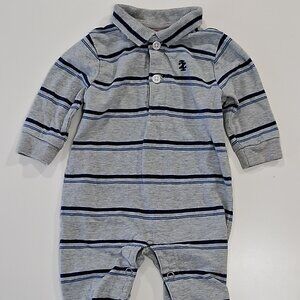 IZOD polo-style jumpsuit in gray with stripes – Long sleeves